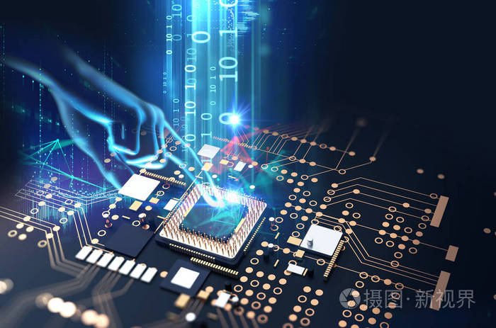 三维渲染未来蓝色电路板背景图
