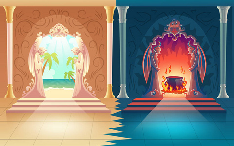 天堂和地狱门卡通矢量概念照片