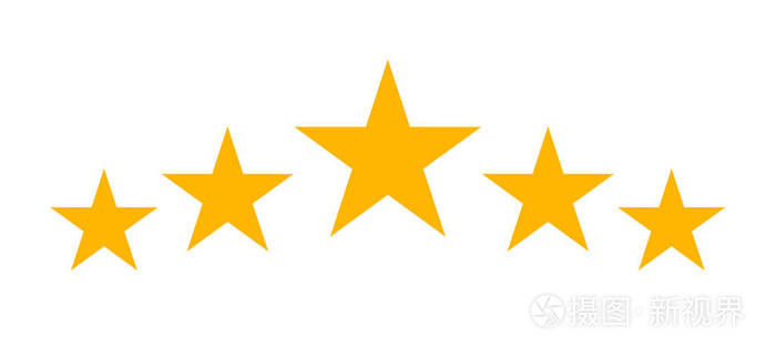 五星评级为金色孤立图标. 矢量图.