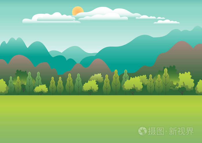 丘陵山地景观以平面风格设计 山谷背景 美丽的绿色田野 草地和蓝天 山地森林中的农村地区树木卡通矢量插图插画 正版商用图片190aup 摄图新视界 丘陵山地景观以平面风格设计 山谷背景 美丽的绿色田野 草地和蓝天 山地森林中的农村地区树木卡通矢量插图插画 正版商用图片190aup 摄图新视界