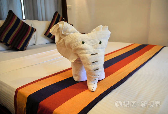 客房配有毛巾中的大象作为斯里兰卡的象征和欢迎的象征