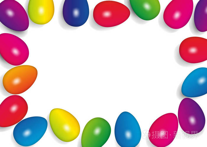 复活节背景与鸡蛋彩虹颜色矢量插图和复制空间