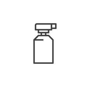 喷瓶轮廓图标。 移动概念和网页设计的线性风格标志。 瓶子与配药泵简单的线矢量图标。 符号标志插图。 像素完美矢量图形