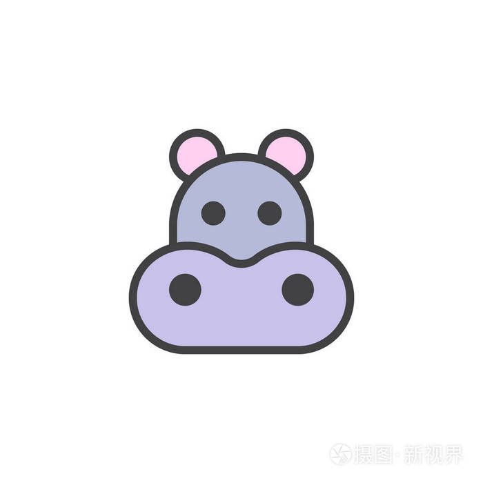 河马头部填充轮廓图标线矢量标志线彩色象形文字隔离在白色上庞然大物