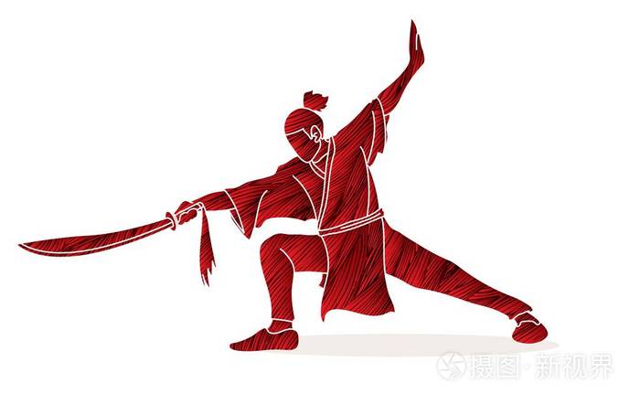 男子持剑动作功夫姿势图形矢量.