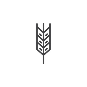 麦穗轮廓图标。 移动概念和网页设计的线性风格标志。 小麦简单线矢量图标。 符号标志插图。 像素完美矢量图形