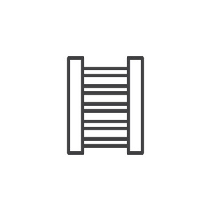 木梯轮廓图标。 移动概念和网页设计的线性风格标志。 楼梯简单线矢量图标。 符号标志插图。 像素完美矢量图形