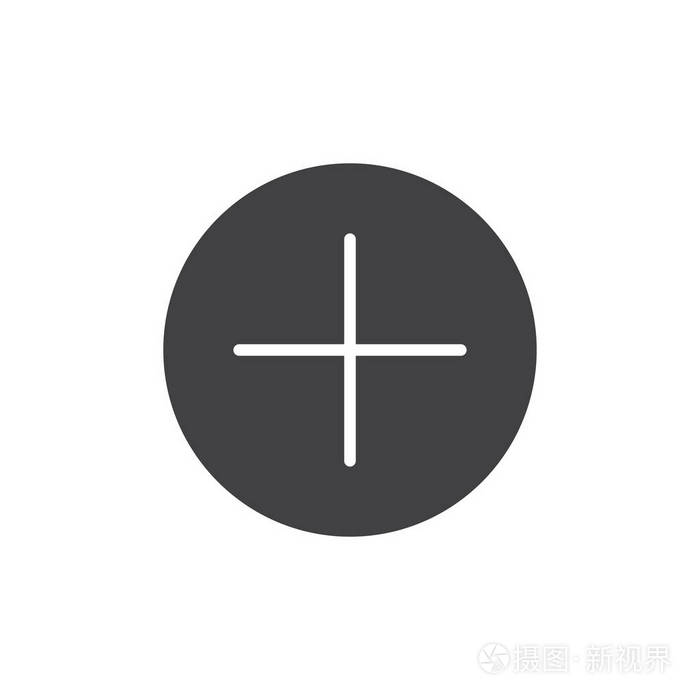 添加按钮图标矢量填充平面标志固体象形文字隔离在白色上加上符号标志