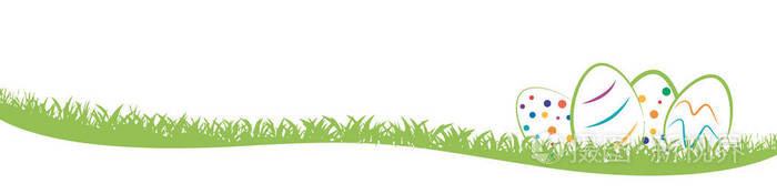 复活节横幅，背景，草地上抽象彩蛋，矢量插图