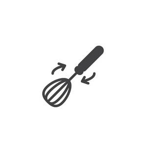 尖刻和箭头图标矢量，填充平面标志，固体象形文字隔离在白色上。厨具搅拌器符号，标志插图。