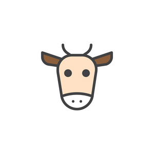 牛头填充轮廓图标，线条矢量符号，线性彩色象形孤立在白色上。符号，标志插图..像素完美矢量图形