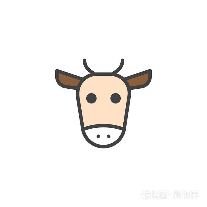 牛头填充轮廓图标,线条矢量符号,线性彩色象形孤立在白色上.