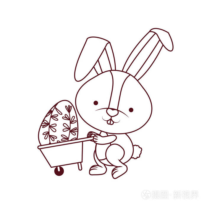 兔子与手推车和复活节彩蛋图标插画-正版商用图片190knv-摄图新视界