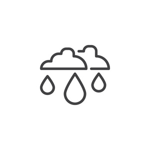 雨滴和云轮廓图标。移动概念和网页设计的线性风格标志。雨天云简单线矢量图标。符号，标志插图..像素完美矢量图形