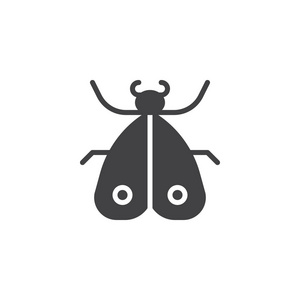 蛾虫图标矢量，填充平标，固体象形孤立在白色上。鼹鼠蝴蝶符号，标志插图。