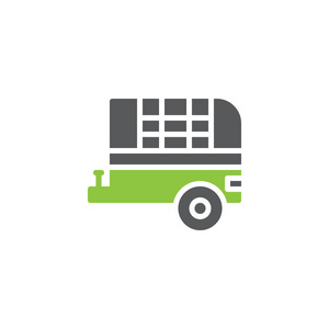 拖车失速图标矢量，填充平标，双色象形，绿色和灰色。农场商店标志，标志插图
