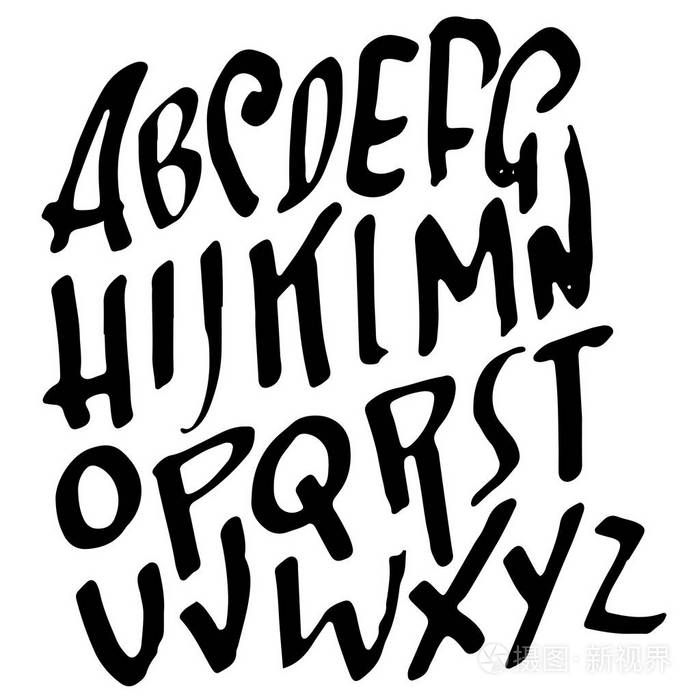 简单的字母表字.手写的粗字油墨字体.向量例证