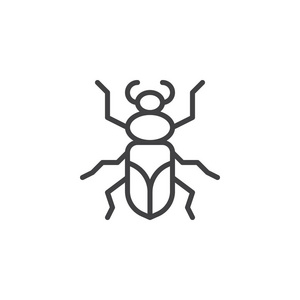 地甲虫线图标轮廓矢量符号线性风格象形文字隔离在白色上。 符号标志插图。 可编辑行程