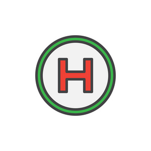 直升机停机坪填充轮廓图标线矢量标志线性彩色象形文字隔离在白色上.