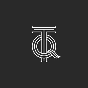 中世纪时尚首字母tq或qt创意旧风格字母标志连接两个重叠字母t或q商业