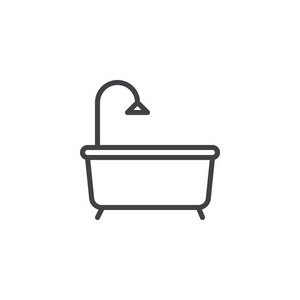 浴缸轮廓图标。 移动概念和网页设计的线性风格标志。 浴缸简单的线条矢量图标。 符号标志插图。 像素完美矢量图形