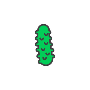 黄瓜蔬菜填充轮廓图标线矢量标志线性彩色象形文字隔离在白色上。 符号标志插图。 像素完美矢量图形