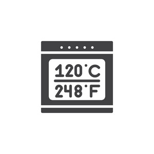 带有电子控制图标矢量的电烤箱填充平面标志，固体象形文字隔离在白色上。 厨房炉子符号标志插图。