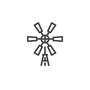 风车线图标轮廓矢量符号线性风格象形文字隔离在白色上。 符号标志插图。 可编辑行程