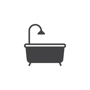 浴缸矢量图标。 填充平面标志的移动概念和网页设计。 浴缸简单实心图标。 符号标志插图。 像素完美矢量图形