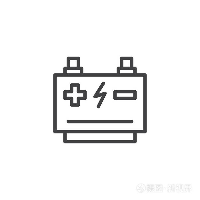 蓄能器充电简单线矢量图标. 符号标志插图. 像素完美矢量图形