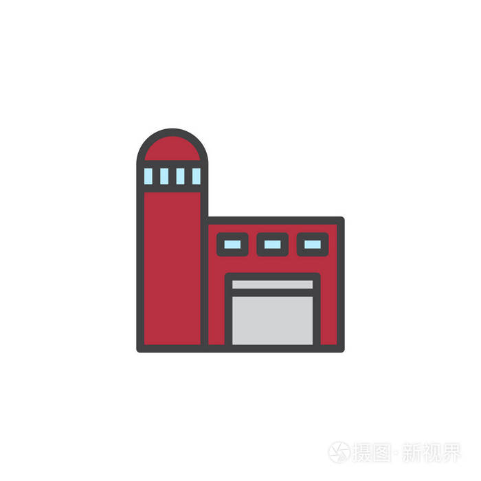 消防站填充轮廓图标线矢量标志线性彩色象形文字隔离在白色上.