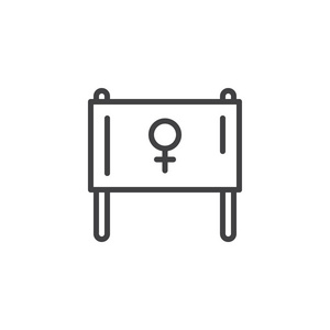 横幅与女性性别标志轮廓图标。 移动概念和网页设计的线性风格标志。 简单的线向量图标。 符号标志插图。