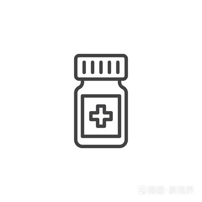 药品线图标轮廓矢量符号线性样式象形文字隔离在白色上.