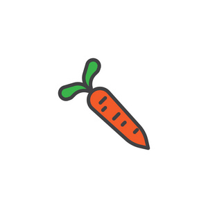 胡萝卜蔬菜填充轮廓图标线矢量符号线性彩色象形文字隔离在白色上。 素食符号标志插图。 像素完美矢量图形