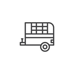 拖车失速线图标轮廓矢量标志线性风格象形文字隔离在白色上。 农场商店符号标志插图。 可编辑行程