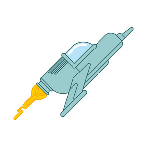 宇宙飞船穿梭孤立的卡通风格。 航天器矢量图