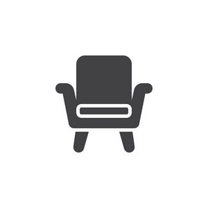 扶手椅矢量图标。 填充平面标志的移动概念和网页设计。 椅子简单的实心图标。 符号标志插图。 像素完美矢量图形