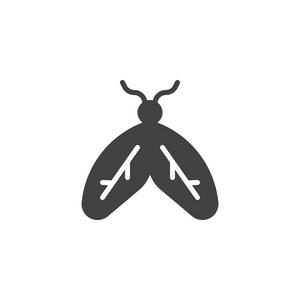 蛾图标矢量填充平标实象形图隔离在白色上。 昆虫符号标志插图。