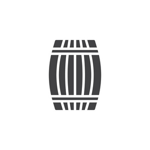 木桶地窖图标矢量填充平标牌固体象形文字隔离在白色上。 酒桶符号标志插图。
