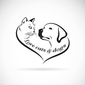 狗头拉布拉多猎犬的矢量和白色背景上的猫头设计。 猫和狗的标志或图标。 宠物。 动物。 易于编辑的分层矢量插图