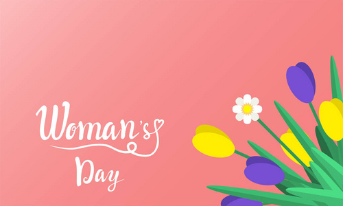 快乐的妇女节刻字排版海报与鲜花。国际女性日设计