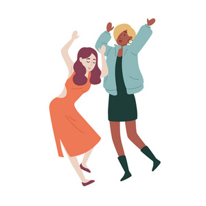 女性朋友跳舞。学生聚会假期假期