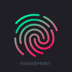 触摸id指纹图标。 id模板。 黑色背景孤立的平面向量线性插图