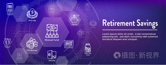  Savings Icon Set Web Header Banner  Mutual Fund, Roth IRA, etc