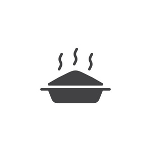 热食碗图标矢量填充平标牌固体象形文字隔离在白色上。 热菜在盘子符号标志插图。