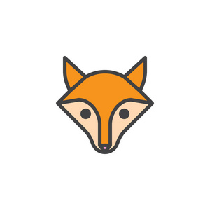 狐狸头填充轮廓图标线矢量标志线性彩色象形文字隔离在白色上。 符号标志插图。 像素完美矢量图形