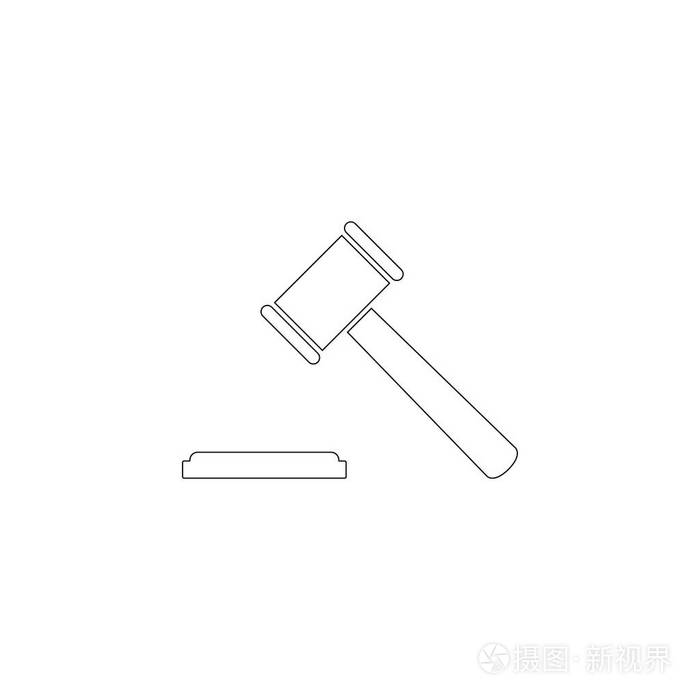 锤子法官. 简单的平面矢量图标插图. 轮廓线符号可编辑笔画
