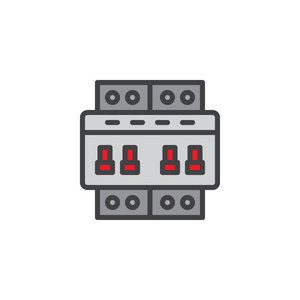 断路器开关填充轮廓图标线矢量标志线彩色象形文字隔离在白色上.