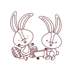 带手推车和复活节彩蛋图标的兔子