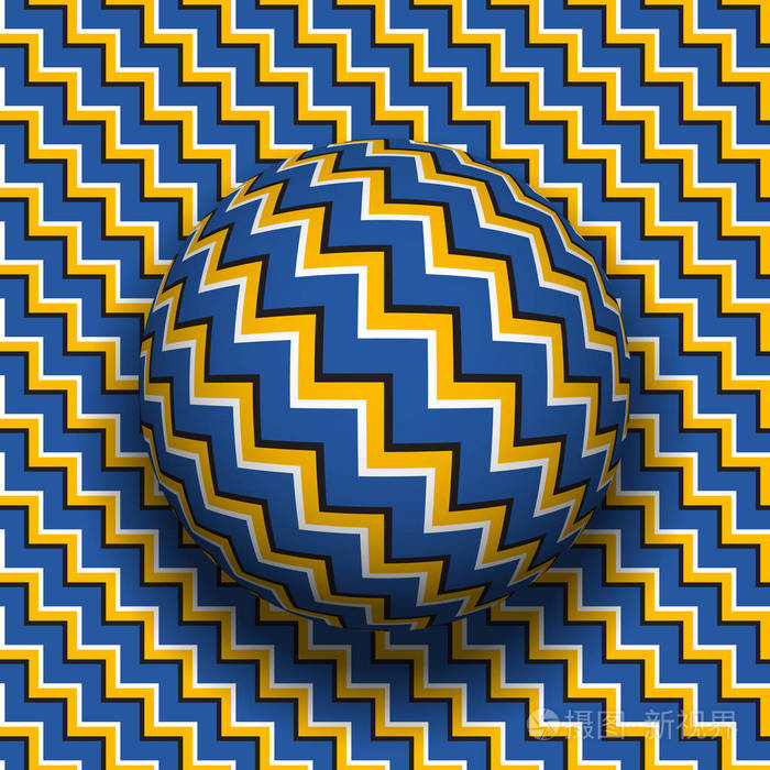 锯齿状条纹图案的旋转球体. 矢量光学错觉背景.